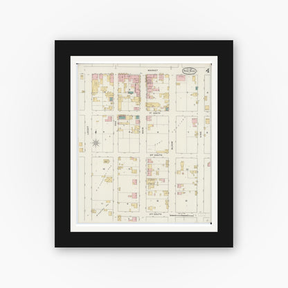 Old map wall art mockup — black gallery frame with white mat — Sanborn Fire Insurance Map from Red Bud, Randolph County, Illinois (1894), Sheet #0004
