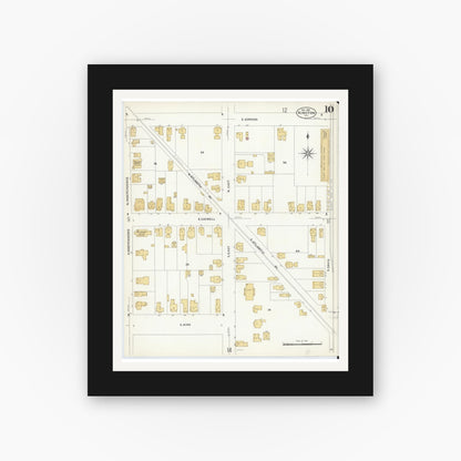 Old map wall art mockup — black gallery frame with white mat — Sanborn Fire Insurance Map from Kinston, Lenoir County, North Carolina (1908), Sheet #0010