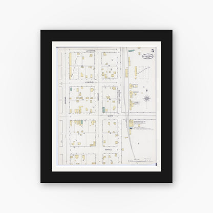 Old map wall art mockup — black gallery frame with white mat — Sanborn Fire Insurance Map from Luverne, Rock County, Minnesota (1894), Sheet #0005