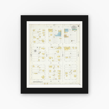 Old map wall art mockup — black gallery frame with white mat — Sanborn Fire Insurance Map from McGregor, McLennan County, Texas (1899), Sheet #0002