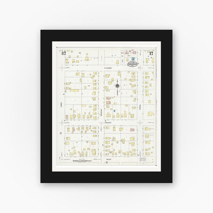 Old map wall art mockup — black gallery frame with white mat — Sanborn Fire Insurance Map from Ann Arbor, Washtenaw County, Michigan (1925), Sheet #0017