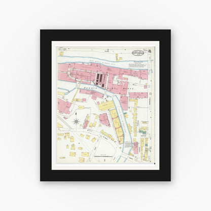 Old map wall art mockup — black gallery frame with white mat — Sanborn Fire Insurance Map from North Adams, Berkshire County, Massachusetts (1908), Sheet #0006
