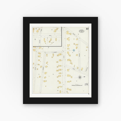 Old map wall art mockup — black gallery frame with white mat — Sanborn Fire Insurance Map from Spencer, Worcester County, Massachusetts (1906), Sheet #0010