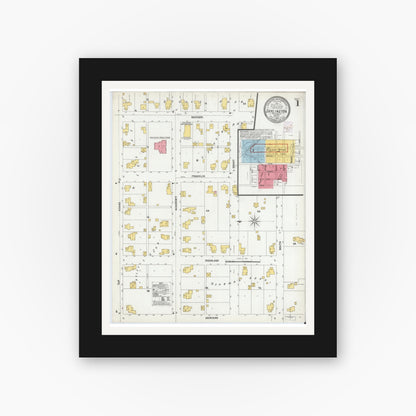 Old map wall art mockup — black gallery frame with white mat — Sanborn Fire Insurance Map from Darlington, Montgomery County, Indiana (1902) - Complete Map Set