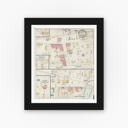 Old map wall art mockup — black gallery frame with white mat — Sanborn Fire Insurance Map from Blissfield, Lenawee County, Michigan (1893), Sheet #0001