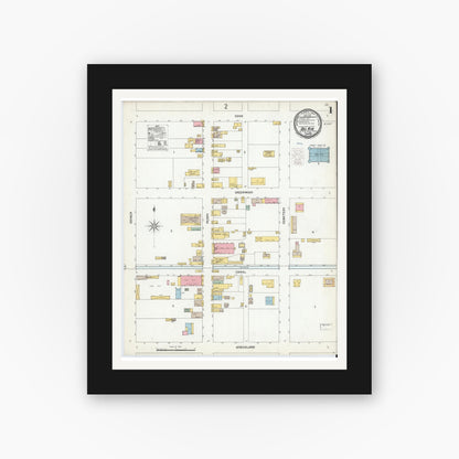 Old map wall art mockup — black gallery frame with white mat — Sanborn Fire Insurance Map from Del Rio, Val Verde County, Texas (1900) - Complete Map Set