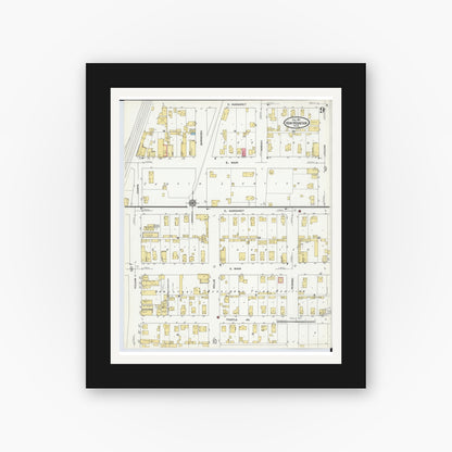 Old map wall art mockup — black gallery frame with white mat — Sanborn Fire Insurance Map from Iron Mountain, Dickinson County, Michigan (1911), Sheet #0009