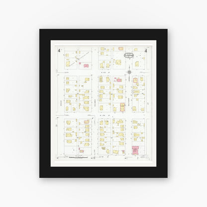 Old map wall art mockup — black gallery frame with white mat — Sanborn Fire Insurance Map from Plainview, Hale County, Texas (1927), Sheet #0004