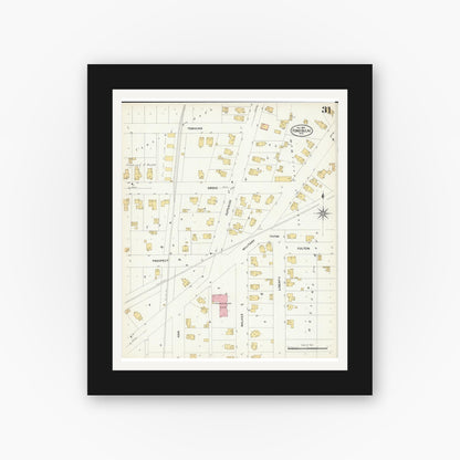 Old map wall art mockup — black gallery frame with white mat — Sanborn Fire Insurance Map from Fond du Lac, Fond du Lac County, Wisconsin (1908), Sheet #0031