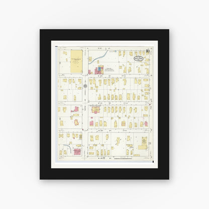 Old map wall art mockup — black gallery frame with white mat — Sanborn Fire Insurance Map from Holland, Ottawa County, Michigan (1916), Sheet #0010