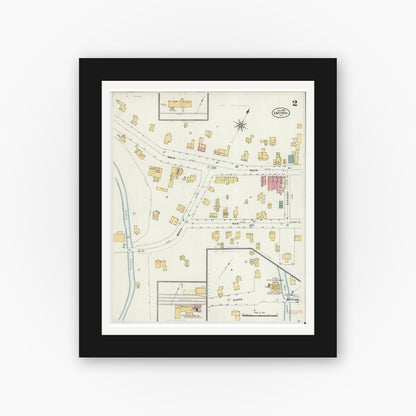 Old map wall art mockup — black gallery frame with white mat — Sanborn Fire Insurance Map from Smyrna, Chenango County, New York (1906), Sheet #0002