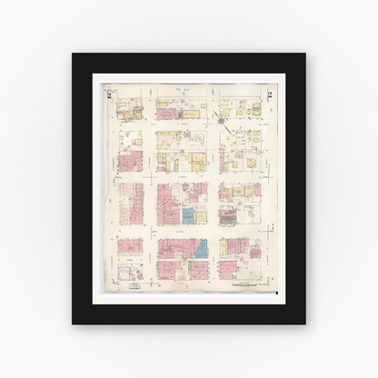 Old map wall art mockup — black gallery frame with white mat — Sanborn Fire Insurance Map from Kilgore, Gregg County, Texas (1950), Sheet #0002