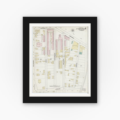 Old map wall art mockup — black gallery frame with white mat — Sanborn Fire Insurance Map from Chelsea, Suffolk County, Massachusetts (1889), Sheet #0004