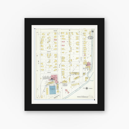 Old map wall art mockup — black gallery frame with white mat — Sanborn Fire Insurance Map from Piqua, Miami County, Ohio (1911), Sheet #0014
