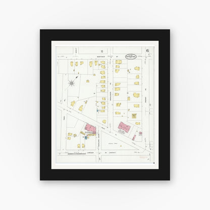 Old map wall art mockup — black gallery frame with white mat — Sanborn Fire Insurance Map from Rutherford, Bergen County, New Jersey (1909), Sheet #0006