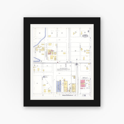 Old map wall art mockup — black gallery frame with white mat — Sanborn Fire Insurance Map from Marysville, Yuba County, California (1909), Sheet #0002