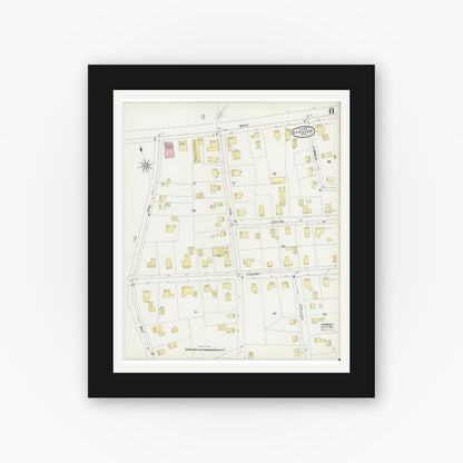 Old map wall art mockup — black gallery frame with white mat — Sanborn Fire Insurance Map from Spencer, Worcester County, Massachusetts (1896), Sheet #0008