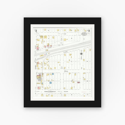 Old map wall art mockup — black gallery frame with white mat — Sanborn Fire Insurance Map from Pacific, Franklin County, Missouri (1929), Sheet #0003