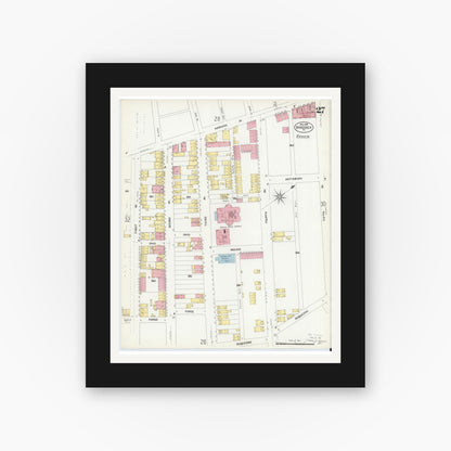 Old map wall art mockup — black gallery frame with white mat — Sanborn Fire Insurance Map from Braddock, Allegheny County, Pennsylvania (1908), Sheet #0027