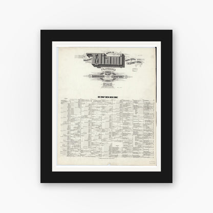 Old map wall art mockup — black gallery frame with white mat — Sanborn Fire Insurance Map from Miami, Dade County, Florida (1918), Sheet #0001