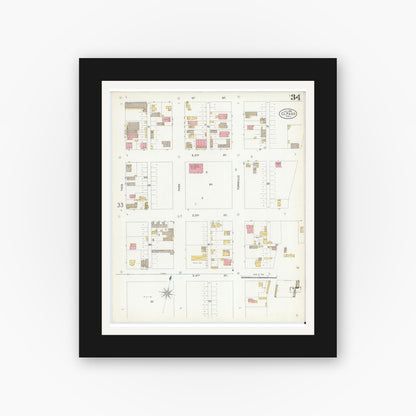 Old map wall art mockup — black gallery frame with white mat — Sanborn Fire Insurance Map from El Paso, El Paso County, Texas (1905), Sheet #0034