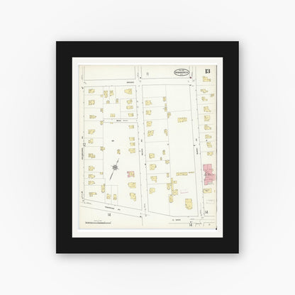 Old map wall art mockup — black gallery frame with white mat — Sanborn Fire Insurance Map from Mamaroneck, Westchester County, New York (1912), Sheet #0012