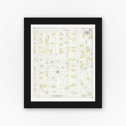 Old map wall art mockup — black gallery frame with white mat — Sanborn Fire Insurance Map from Carmi, White County, Illinois (1899), Sheet #0004