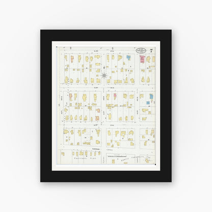 Old map wall art mockup — black gallery frame with white mat — Sanborn Fire Insurance Map from Faribault, Rice County, Minnesota (1905), Sheet #0007