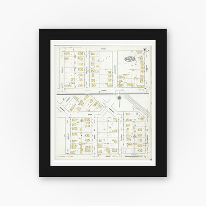Old map wall art mockup — black gallery frame with white mat — Sanborn Fire Insurance Map from Rhinelander, Oneida County, Wisconsin (1920), Sheet #0006