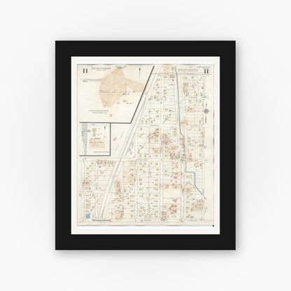 Old map wall art mockup — black gallery frame with white mat — Sanborn Fire Insurance Map from Marion, Williamson County, Illinois (1946), Sheet #0011