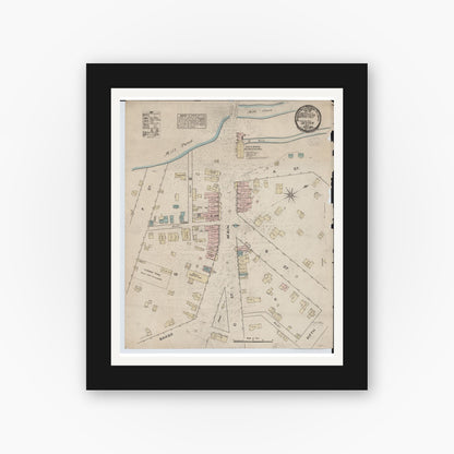 Old map wall art mockup — black gallery frame with white mat — Sanborn Fire Insurance Map from Dexter, Washtenaw County, Michigan (1884), Sheet #0001