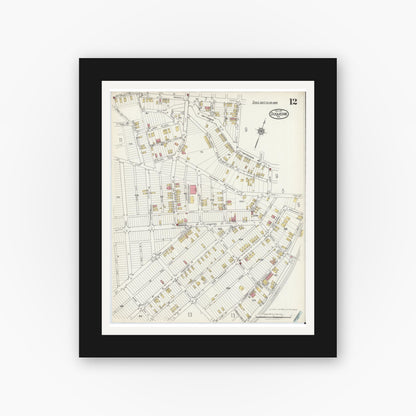 Old map wall art mockup — black gallery frame with white mat — Sanborn Fire Insurance Map from Duquesne, Allegheny County, Pennsylvania (1917), Sheet #0012