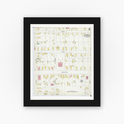 Old map wall art mockup — black gallery frame with white mat — Sanborn Fire Insurance Map from Jamestown, Greene County, Ohio (1899), Sheet #0003