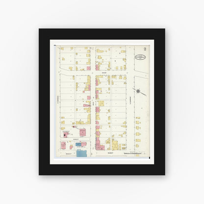 Old map wall art mockup — black gallery frame with white mat — Sanborn Fire Insurance Map from Saint Clairsville, Belmont County, Ohio (1911), Sheet #0002