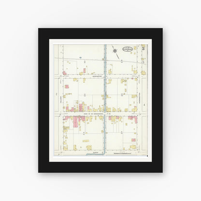 Old map wall art mockup — black gallery frame with white mat — Sanborn Fire Insurance Map from Strasburg, Shenandoah County, Virginia (1915), Sheet #0003