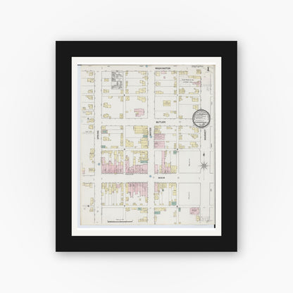 Old map wall art mockup — black gallery frame with white mat — Sanborn Fire Insurance Map from Loudonville, Ashland County, Ohio (1889) - Complete Map Set
