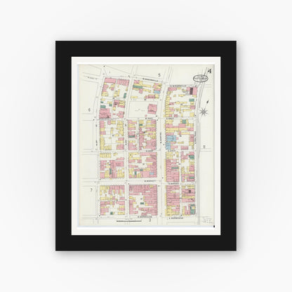 Old map wall art mockup — black gallery frame with white mat — Sanborn Fire Insurance Map from Pottsville, Schuylkill County, Pennsylvania (1895), Sheet #0004
