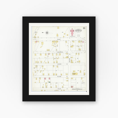 Old map wall art mockup — black gallery frame with white mat — Sanborn Fire Insurance Map from Hackensack, Bergen County, New Jersey (1908), Sheet #0011