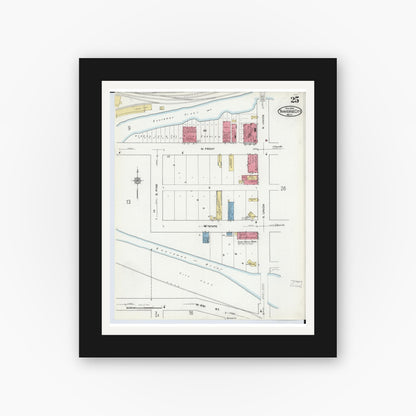 Old map wall art mockup — black gallery frame with white mat — Sanborn Fire Insurance Map from Traverse City, Grand Traverse County, Michigan (1920), Sheet #0025