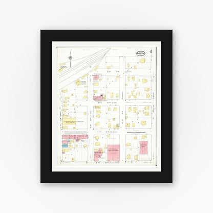 Old map wall art mockup — black gallery frame with white mat — Sanborn Fire Insurance Map from Newton, Jasper County, Iowa (1918), Sheet #0004