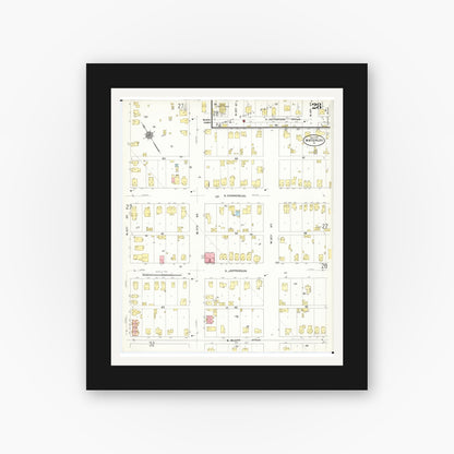 Old map wall art mockup — black gallery frame with white mat — Sanborn Fire Insurance Map from Waterloo, Black Hawk County, Iowa (1910), Sheet #0028