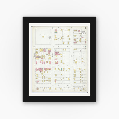 Old map wall art mockup — black gallery frame with white mat — Sanborn Fire Insurance Map from Chaska, Carver County, Minnesota (1899), Sheet #0003