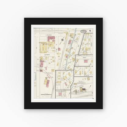 Old map wall art mockup — black gallery frame with white mat — Sanborn Fire Insurance Map from Eldorado, Saline County, Illinois (1919), Sheet #0006