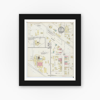 Old map wall art mockup — black gallery frame with white mat — Sanborn Fire Insurance Map from Mancelona, Antrim County, Michigan (1890) - Complete Map Set