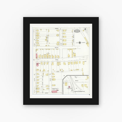 Old map wall art mockup — black gallery frame with white mat — Sanborn Fire Insurance Map from Nescopeck, Luzerne County, Pennsylvania (1919), Sheet #0004