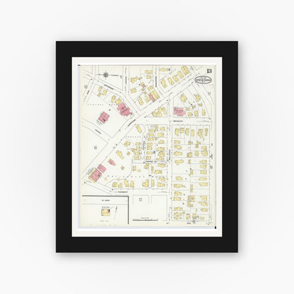 Old map wall art mockup — black gallery frame with white mat — Sanborn Fire Insurance Map from Benton Harbor, Berrien County, Michigan (1911), Sheet #0013
