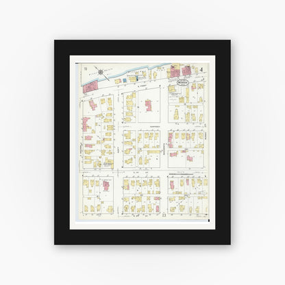 Old map wall art mockup — black gallery frame with white mat — Sanborn Fire Insurance Map from Monroe, Monroe County, Michigan (1916), Sheet #0004