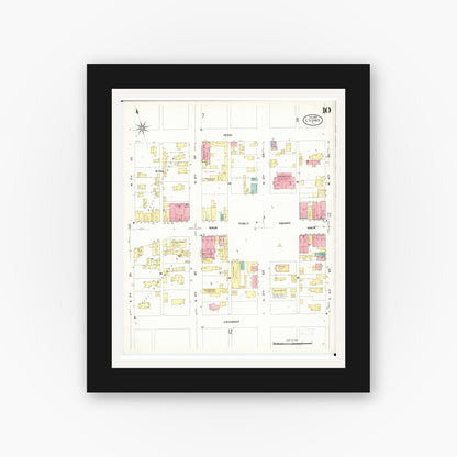 Old map wall art mockup — black gallery frame with white mat — Sanborn Fire Insurance Map from Lyons, Clinton County, Iowa (1909), Sheet #0010