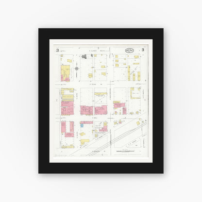 Old map wall art mockup — black gallery frame with white mat — Sanborn Fire Insurance Map from Midland, Midland County, Texas (1929), Sheet #0003