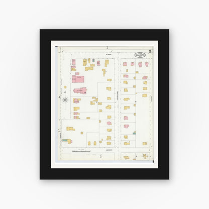 Old map wall art mockup — black gallery frame with white mat — Sanborn Fire Insurance Map from Wellington, Lorain County, Ohio (1904), Sheet #0005